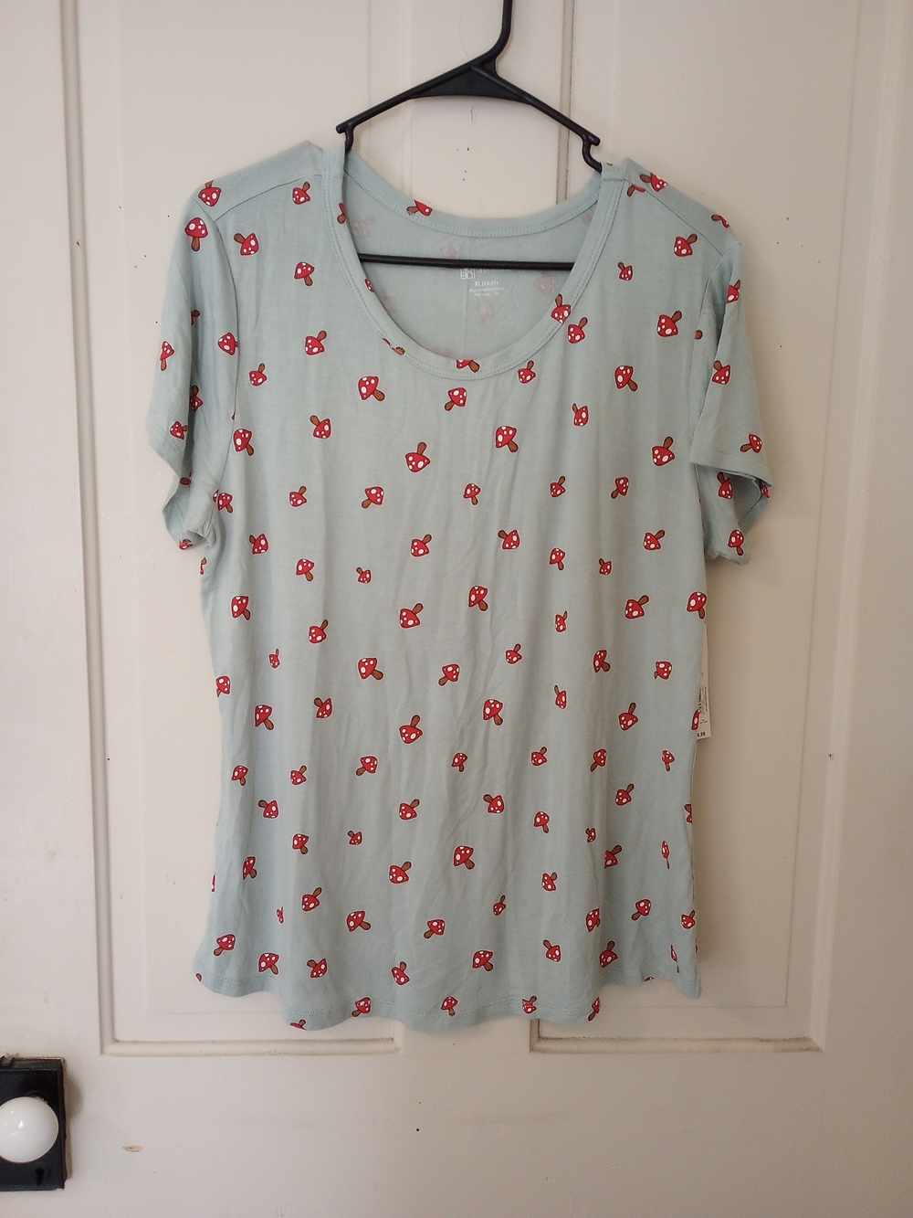Mushroom Print Light Blue T Shirt- Juniors